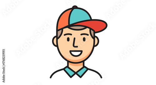 Cheerful cartoon man with a baseball cap, embodying youth and a carefree positive attitude,