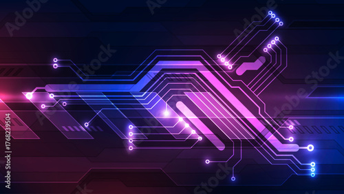Abstract Flowing Digital Circuit Board Background: High-Speed Data Transfer and Neon Technology Lines