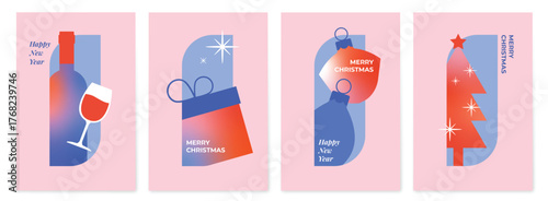Modern holiday greeting cards with gradient illustrations