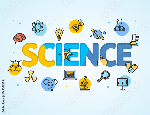 The Word Science Surrounded by Scientific Icons