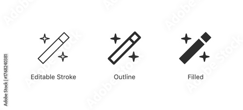 magic wand icon set and sparkle stars icon. shine symbol. magic stick vector icon wizard tool symbol ; filters sign icon