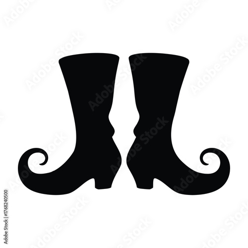 Witch boots with curled costume Silhouette, Vector, Illustration
