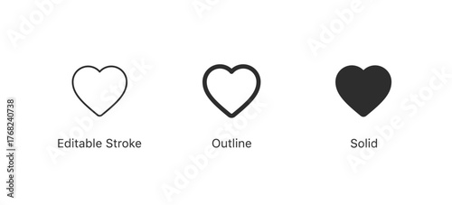 Like icon button. love icon symbol. Heart icon set. add to favorite icon in editable stroke, outline, and solid styles. perfect for love, like, favorites, likes, engagement, and social media icons