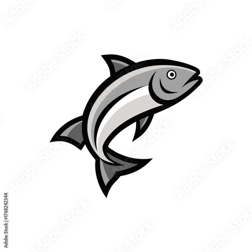 Illustration of a single gray jumping fish