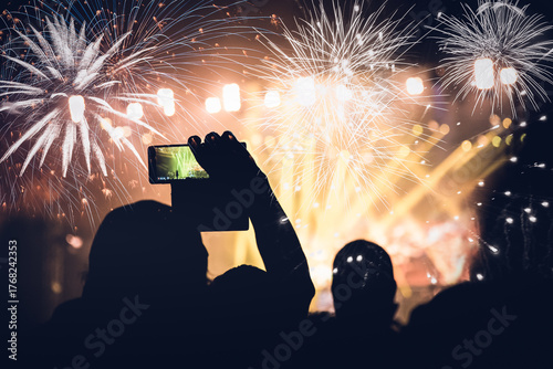 Crowd watching fireworks at New Year