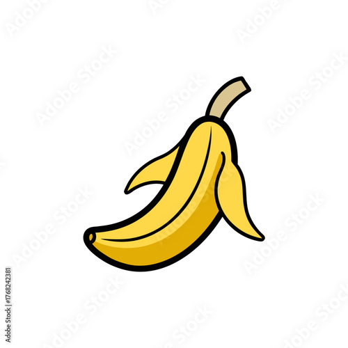 Cartoon style partially peeled banana art