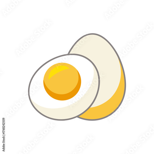Two cartoon hard boiled egg halves shown