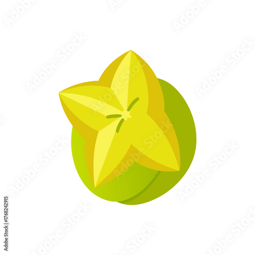A single yellow star fruit on green base