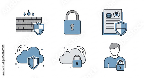Illustration showing security and protection elements including firewall and cloud storage icons created with generated ai
