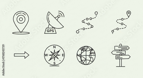Line art icons depicting navigation gps location and direction for travel and exploration theme use created with generated ai