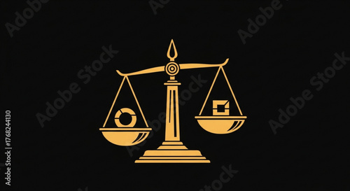Golden scales of justice balancing a circle and a square on a black background illustration created with generated ai