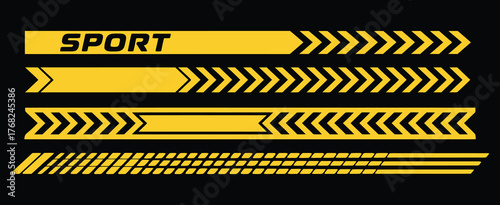 sport car racing decal collection, abstract stripe vector elements, checkered pattern design for vehicle wrap, auto tuning, drift car, speed, motorsport, automotive graphic set