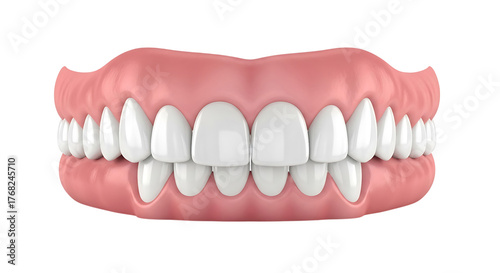 Full set of human dentures, upper and lower jaw, isolated on transparent background