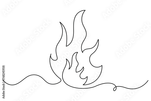 Continuous one line drawing of bonfire flame outline vector illustration minimal fire art on white background
