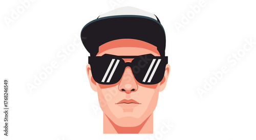 Stylish modern graphic illustration featuring a portrait with hat and sunglasses in vector format