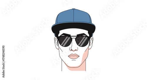 Cool cartoon man with blue baseball cap and sunglasses on a white background vector illustration