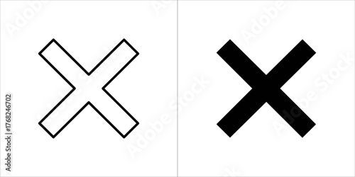 Cross symbol icon in outline and solid black on