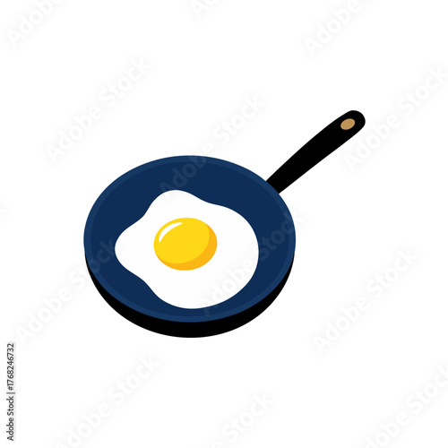 Fried egg in a blue pan with black handle