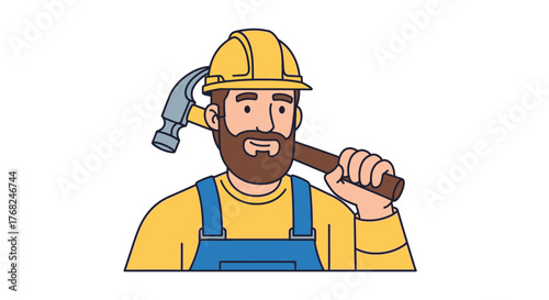 Illustration of a confident construction worker with a hammer, ready for new projects