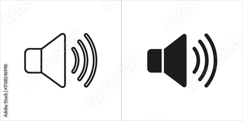 Two icons of a speaker, one outline and one filled