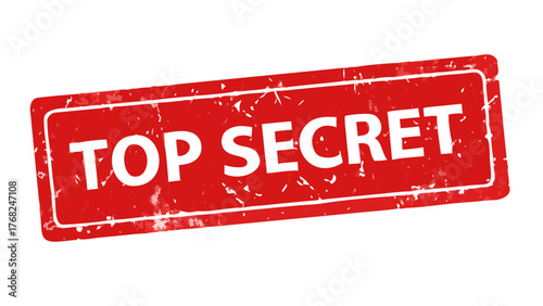 A red rectangular sign with a white border and the words top secret written in white capital letters