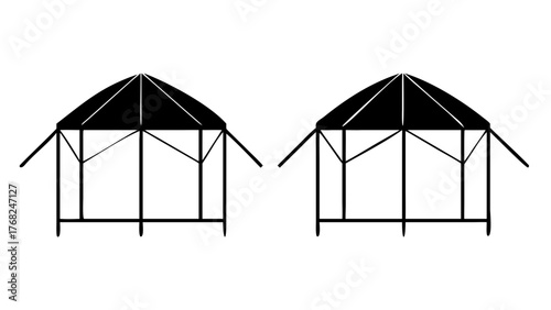 Two identical black and white gazebo structures displayed side by side in a simple line drawing style
