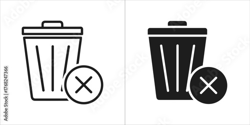 Trash can with cross symbol