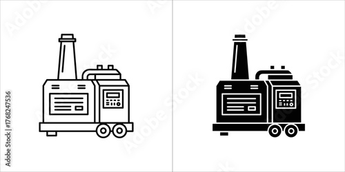 Two industrial machine icons, one outline and one filled
