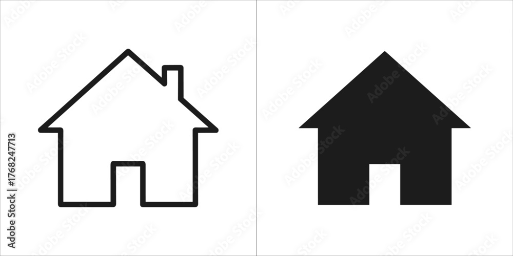 Fototapeta premium Two simple house icons, one outlined and one solid black