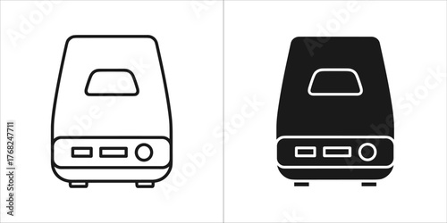 Black and white outline and filled icons of a humidifier device