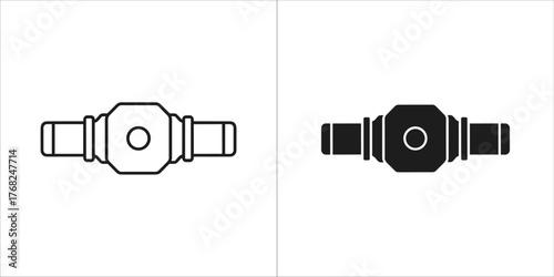 Black and white outline and filled icons of a universal joint