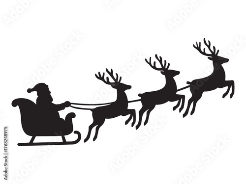 Santa claus riding a sleigh pulled by reindeer a dark silhouette vector illustration