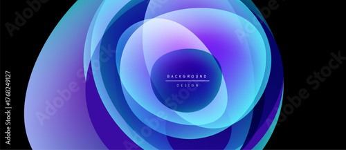 Abstract layers create flowing circular design. Blue, purple hues dominate composition. Modern aesthetic, suitable background element.
