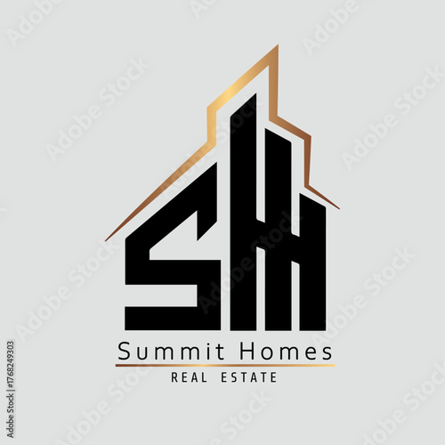 SM Real Estate Logo — Elegant Vector Line Design with Golden Gradient, real estate agencies, property developers, architects, and premium branding projects