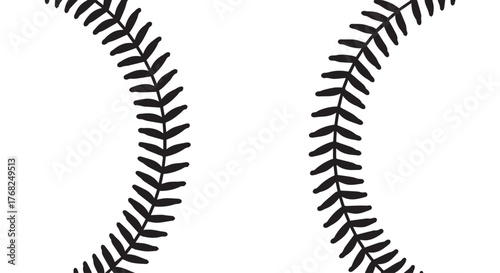 Two curved baseball stitch patterns isolated on transparent background