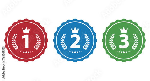 First, second, and third place medals isolated on transparent background