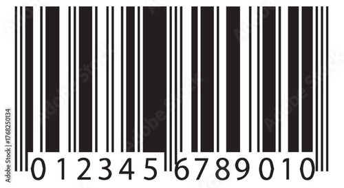 Closeup of a black and white barcode with numbers isolated on transparent background