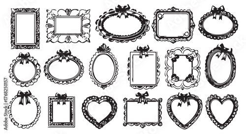Collection of ornate vintage decorative frames and borders with bows, isolated on transparent background