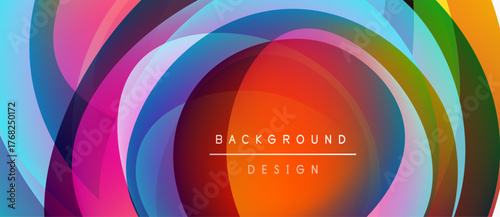 Abstract colorful circles create dynamic background. Vibrant layers overlap, forming tunnel effect. Text reads background design.