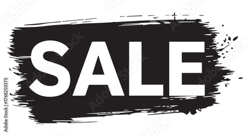 Bold white sale text on a distressed black brush stroke background isolated on transparent background