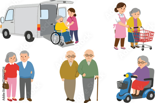 Illustration of senior care and assistance scenarios