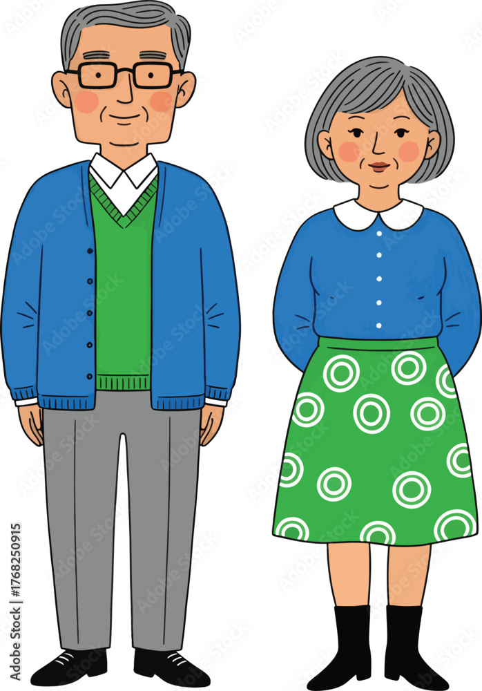 Naklejka premium Illustration of an elderly couple standing side by side