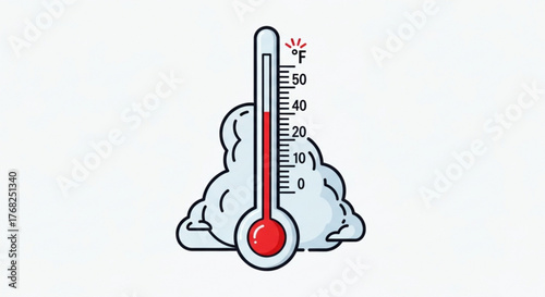 Thermometer showing a cold temperature with clouds around it in fahrenheit scale illustration created with generated ai