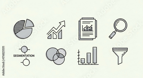 Illustration of data analysis icons including pie chart, growth chart, segmentation, and filter tools created with generated ai
