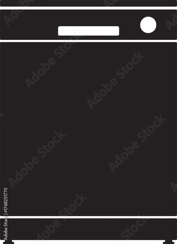 Modern Dishwasher Icon Silhouette Clean Utensils Appliance Hygiene Domestic Kitchen Equipment