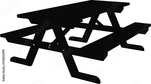 Black Picnic Table Silhouette Outdoor Furniture Eating Space Isolated on Transparent