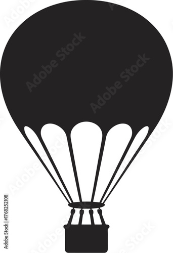 Air Balloon Transportation Vehicle Vector Illustration Silhouette with Open Gondola Style
