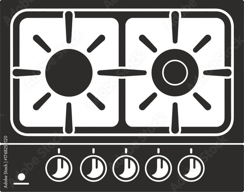 Sleek Two-Burner Cooktop Vector Icon Kitchen Appliance Cooking Surface Stovetop for Modern Design