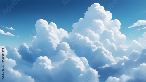 Anime Style of a Fluffy Clouds in a Bright Blue Sky A Scenic View of the Weather