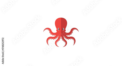 Cartoonish red octopus with symmetrical tentacles and a simple, clean design style isolated